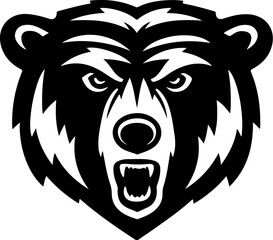 Angry bear head. Grizzly Bear Mascot Head. Design element for logo, label, sign, badge.