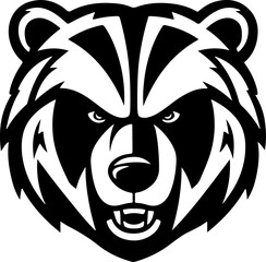 Angry bear head. Grizzly Bear Mascot Head. Design element for logo, label, sign, badge.