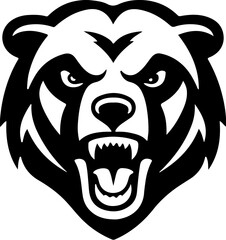 Angry bear head. Grizzly Bear Mascot Head. Design element for logo, label, sign, badge.