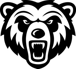 Angry bear head. Grizzly Bear Mascot Head. Design element for logo, label, sign, badge.
