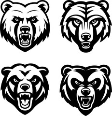 Angry bear head. Grizzly Bear Mascot Head. Design element for logo, label, sign, badge.