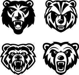 Angry bear head. Grizzly Bear Mascot Head. Design element for logo, label, sign, badge.