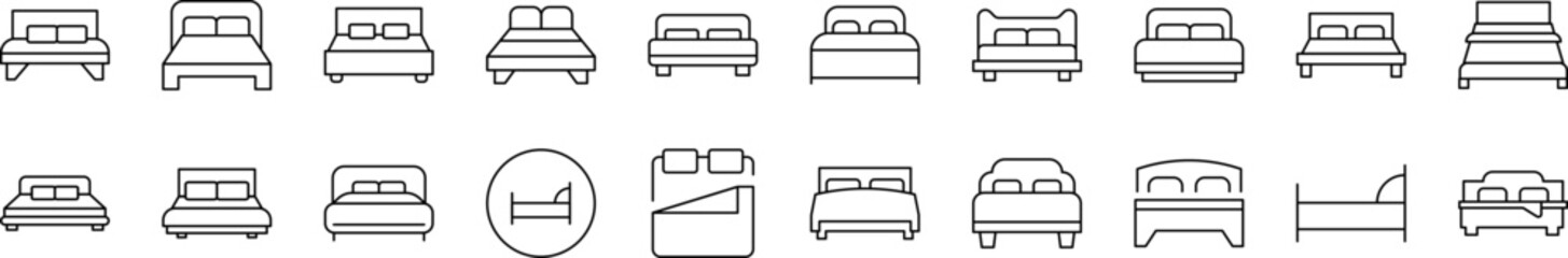 Bed Set of Thin Icons. Editable Stroke. Suitable for Web Sites, Books, Cards, Apps