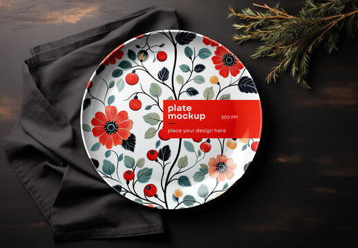 Decorative Ceramic Plate Mockup &ndash; Realistic Tableware Scene for Kitchen Branding, Restaurant Identity, or Custom Dish Design Presentation