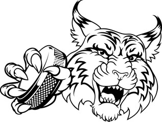 A wildcat or bobcat ice hockey team cartoon animal sports mascot