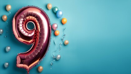 Banner with number 9 colorful balloons with copy space