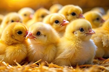 Adorable Yellow Chicks Huddled Together in a Warm Brooder for Safe and Comfortable Raising