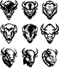Illustration of wild bison. Design element for logo, label, sign. Vector illustration