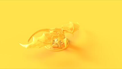 Yellow dragon mythical fictional monster large figurine wings dnd gaming 3d illustration render
