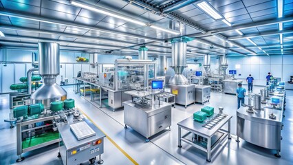 Advanced Pharmaceutical Manufacturing Process in a Modern Laboratory with Equipment and Machinery