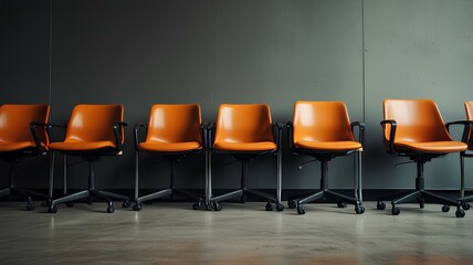 Obraz premium A row of empty office chairs. Recruitment and job hiring concept.