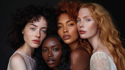 Obraz premium Four Women, One Spirit: Demonstrating Self-Confidence and the Beauty of Embracing Individual Differences