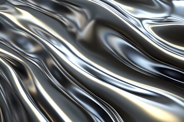 Shiny, flowing metallic surface with waves and reflections.