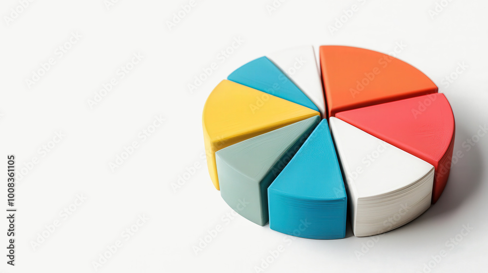 Sticker three-dimensional clay pie chart for marketing analysis, showcasing distinct segments in a vibrant c