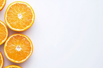 Fototapeta premium Freshly cut organic orange slice with vibrant orange juice isolated on a white background, copy space