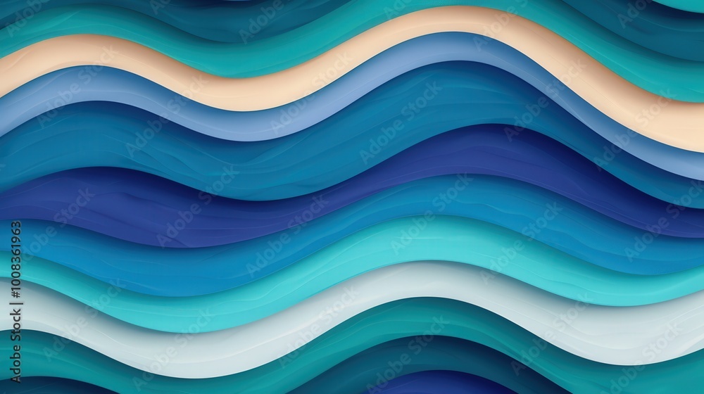 Wall mural dynamic flowing waves, a vibrant 3d abstract composition showcasing fluid wave patterns in a flat de