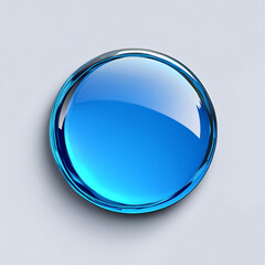 Shiny blue round button with reflective surface in a minimalist and modern abstract design on a neutral background