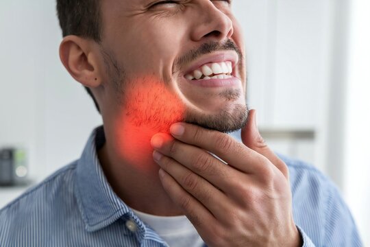 Man suffering jaw pain, facial inflammation or tmj disorder