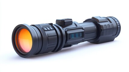 Fototapeta premium Black and Grey Modern Telescope with Orange Lens