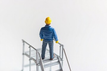 A figure worker on scaffolding isolated on white background