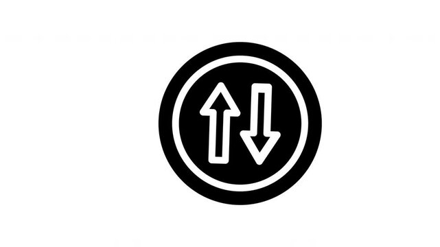 Animated up and down circle, black outline, yellow down arrow, blue up arrow. Ideal for financial concepts, stock market trends, data visualization designs.

