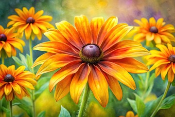 Obraz premium Beautiful Black Eyed Susan Watercolor Painting with Vibrant Colors and Soft Brush Strokes for Decoration