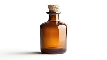 A Corked Brown Glass Bottle on a White Background