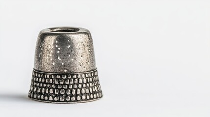 Ornate Silver Thimble with White Dots and Scalloped Base