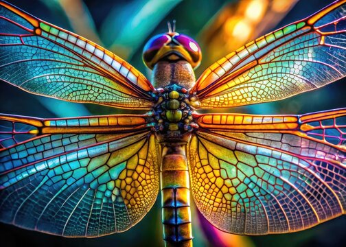 Beautiful dragonfly wings showcasing intricate patterns and vibrant colors in natural sunlight