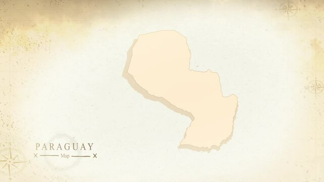 Map of Paraguay in the old style, brown graphics in retro fantasy style, perfect for intro or video presentation. High quality 4K video.