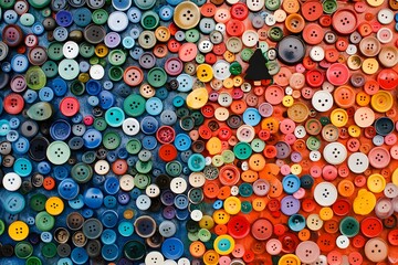 Colorful arrangement of buttons displayed artfully on a textured background. Generative AI