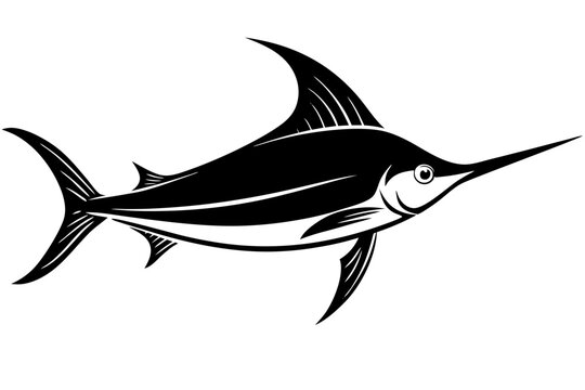 black and white swordfish graphic clip art preview