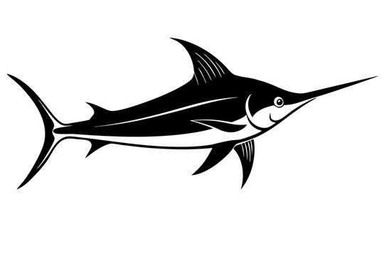 black and white swordfish swimming on white clip art preview