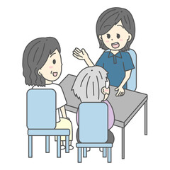 相談を受ける女性ケアマネージャーのイラスト