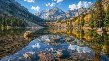 Crystal Clear Reflections in a Mountain Lake Surrounded by Autumn Colors Scenic Landscape Photography