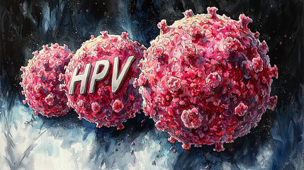 Colorful artistic depiction of HPV virus in abstract style