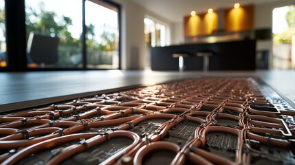 Underfloor heating system installation in a modern house.