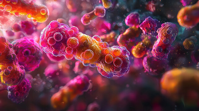 Colorful 3D rendering of microscopic trichomoniasis organisms