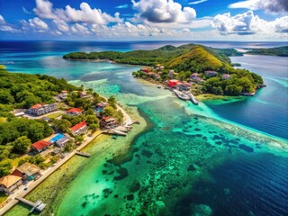 Fototapeta premium Breathtaking aerial view of the tropical paradise island of Roatan in Honduras with clear waters