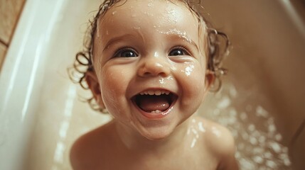 Little boy smiling in the bathtub