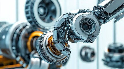 Fototapeta premium Close-up of a robotic arm with intricate gears and machinery