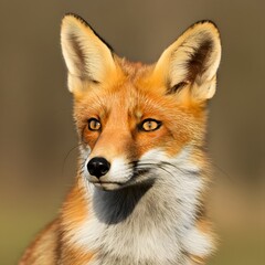 Fototapeta premium A close-up portrait of a fox, with its ears perked and its gaze fixed on something in the distance