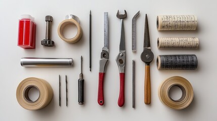 A collection of various tools and supplies for DIY projects.