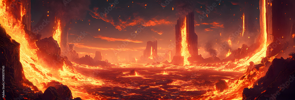 Canvas Prints Battle arena in hell with lava vector