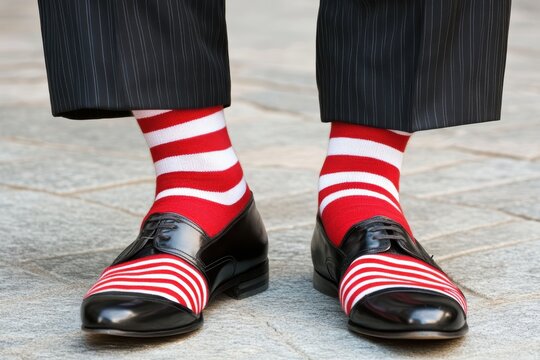 Businessman with red white striped socks showing quirky style