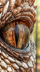 Detailed close-up of a dragon's eye with textured scales and intense gaze, showcasing mythical fantasy creature.