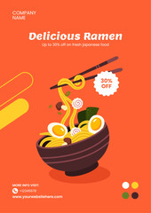 Ramen Japanese Food Flyer Flat Cartoon Hand Drawn Templates Background Illustration