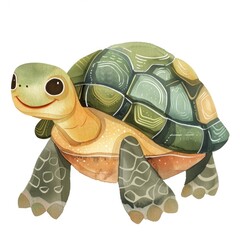 Fototapeta premium Watercolor Art of a Smiling Turtle with a Colorful Shell and Friendly Expression