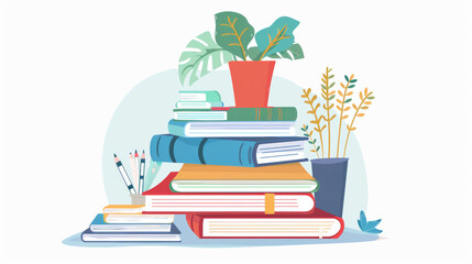 Language learning textbooks and workbooks for structured learning in high quality illustration style