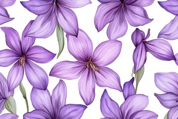 Elegant purple clematis flowers watercolor pattern